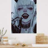Eerie Anime Meisje met wit haar Poster (Keuken)