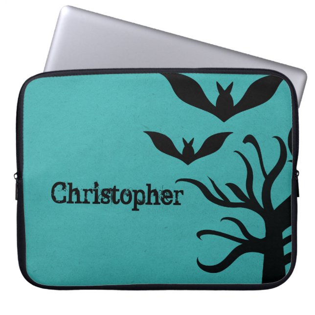 Eerie Bats Electronics Sleeve, Aqua Laptop Sleeve (Voorkant)