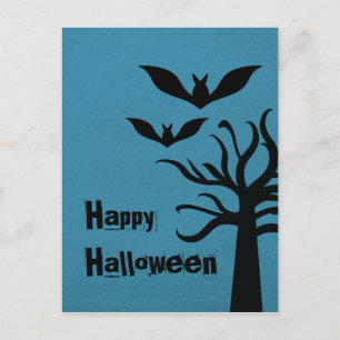 Eerie Bats Halloween Briefkaart, blauw Briefkaart