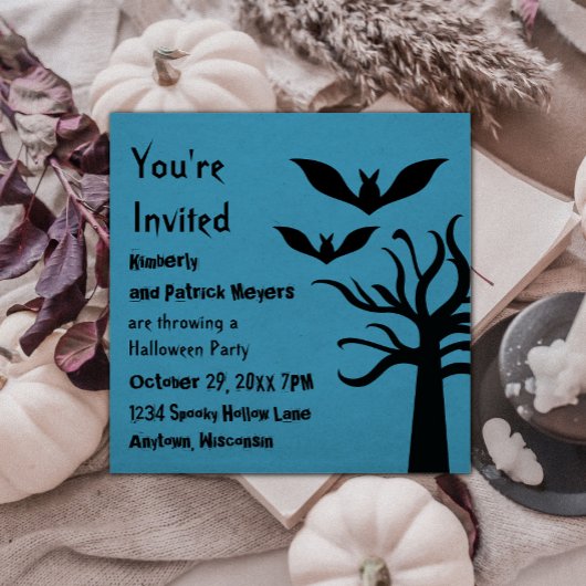Eerie Bats Halloween Invite, Blue Kaart