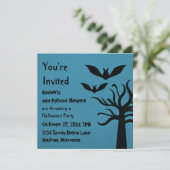Eerie Bats Halloween Invite, Blue Kaart (Staand voorkant)