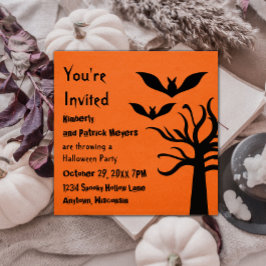 Eerie Bats Halloween Invite, Sinaasappel Kaart