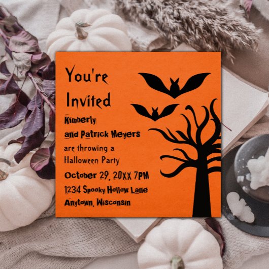 Eerie Bats Halloween Invite, Sinaasappel Kaart
