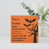 Eerie Bats Halloween Invite, Sinaasappel Kaart (Staand voorkant)