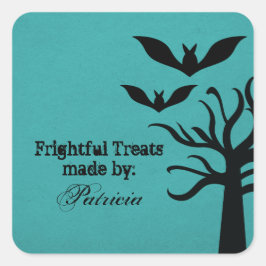 Eerie Bats Halloween Treat Stickers, Aqua Vierkante Sticker