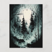 Eerie Black and White Ink Forest Briefkaart (Voorkant)