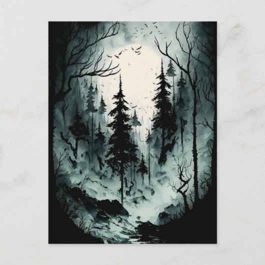 Eerie Black and White Ink Forest Briefkaart (Voorkant)