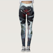 Eerie black rose white  leggings (Voorkant)