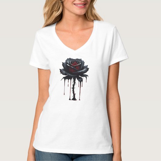 Eerie black rose white t-shirt (Voorkant)
