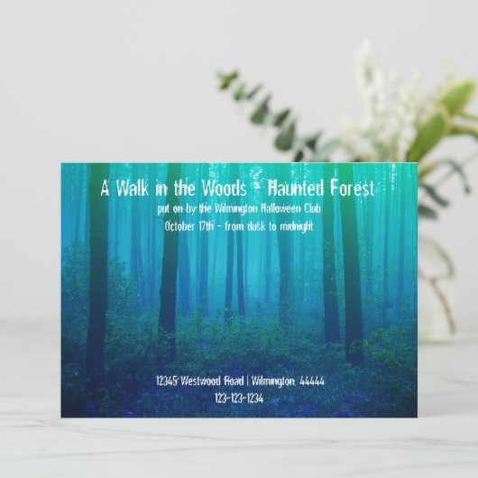 Eerie Blue Forest - Haunted Forest Invitation Kaart (Staand voorkant)