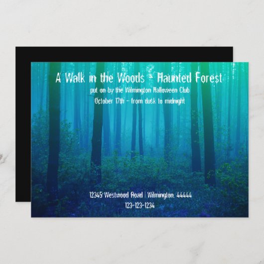 Eerie Blue Forest - Haunted Forest Invitation Kaart (Voorkant / Achterkant)