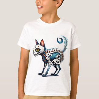 Eerie Cat-Skull Fusion - Gedetailleerde Artistieke T-shirt