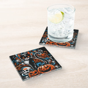 Eerie Cat Skulls Halloween Glazen Onderzetter