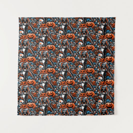 Eerie Cat Skulls Halloween Wandkleed (Voorkant)