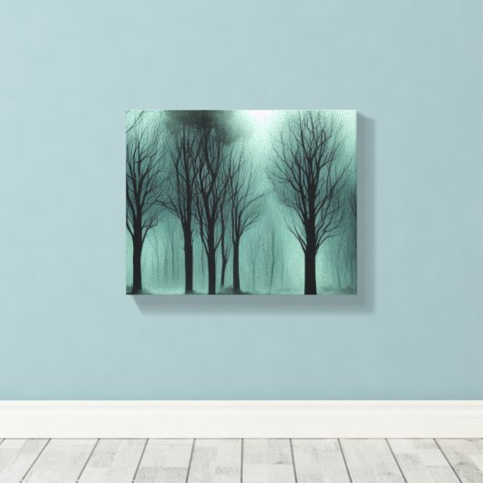 Eerie Enchantment: maanlicht in een mistig bos Canvas Afdruk (Insitu (Houten vloer))
