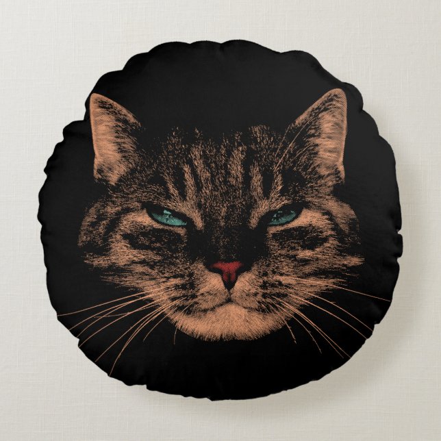 Eerie Eyes Cat Versteende Spint Halloween Cat Rond Kussen (Voorkant)