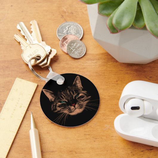 Eerie Eyes Cat Versteende Spint Halloween Cat Sleutelhanger (Bureau)