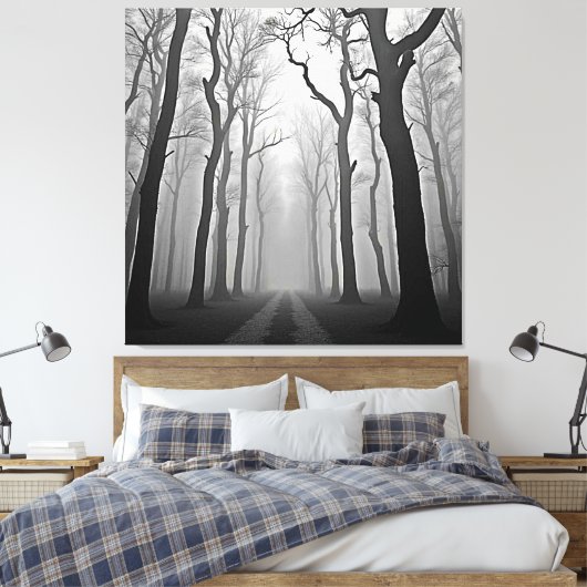 Eerie Foggy Forest Path Art Canvas Afdruk (Insitu (Slaapkamer))