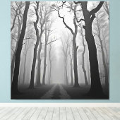 Eerie Foggy Forest Path Art Canvas Afdruk (Insitu (Houten vloer))