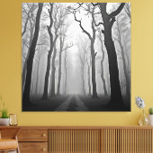 Eerie Foggy Forest Path Art Canvas Afdruk (Insitu (Woonkamer))