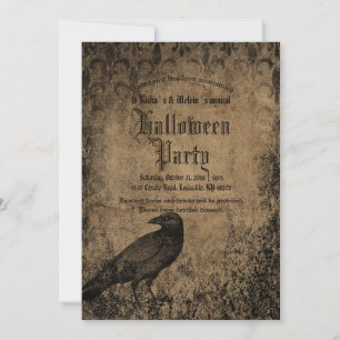  Eerie Gothic Spooky Raven Halloween Party Kaart