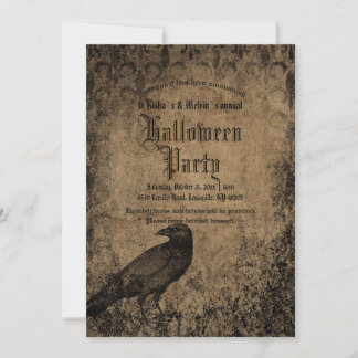Eerie Gothic Spooky Raven Halloween Party Kaart