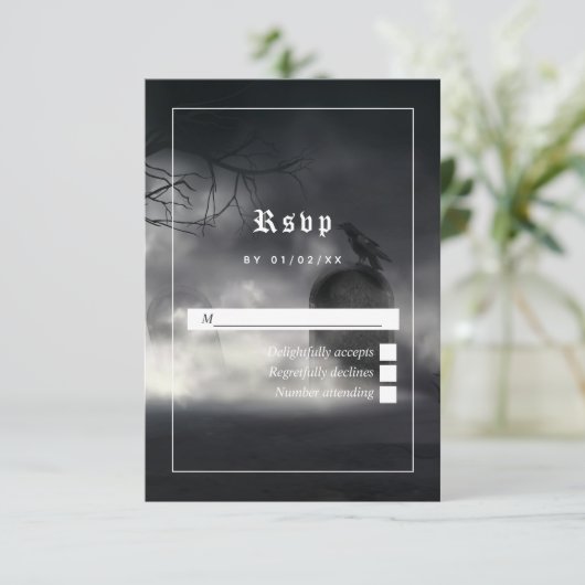 Eerie Gothic Wedding RSVP-kaart RSVP Kaartje (Staand voorkant)
