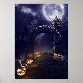Eerie Halloween Night Full Moon & Haunted House |  Poster (Voorkant)