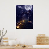 Eerie Halloween Night Full Moon & Haunted House | Poster (Keuken)