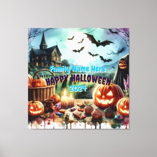 Eerie Halloween Night Waterverf Canvas Afdruk (Voorkant)