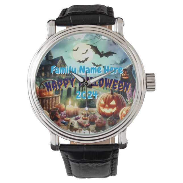 Eerie Halloween Night Waterverf Horloge (Voorkant)