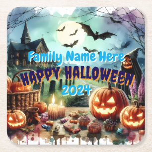 Eerie Halloween Night Waterverf Kartonnen Onderzetters