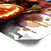 Eerie Halloween Night Waterverf Perfect Poster (Hoek)