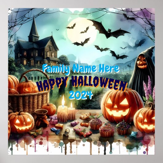 Eerie Halloween Night Waterverf Poster (Voorkant)