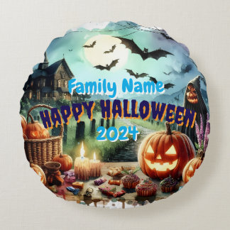Eerie Halloween Night Waterverf Rond Kussen