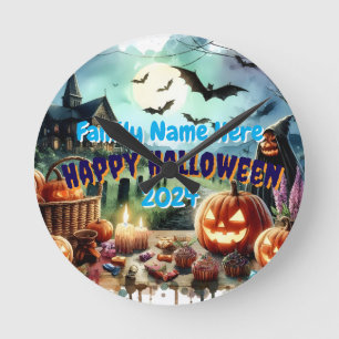 Eerie Halloween Night Waterverf Ronde Klok