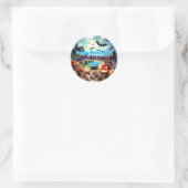 Eerie Halloween Night Waterverf Ronde Sticker (Tas)