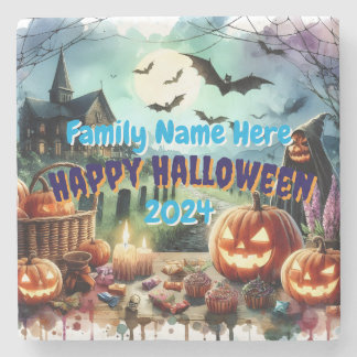Eerie Halloween Night Waterverf Stenen Onderzetter