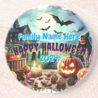 Eerie Halloween Night Waterverf Zandsteen Onderzetter