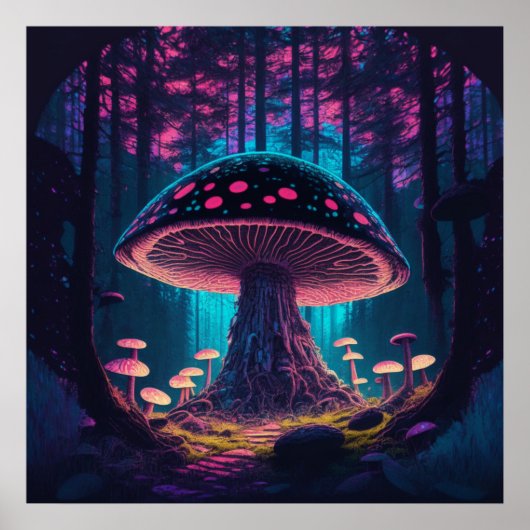 Eerie Magische Reuzenpaddestoel in bos Poster (Voorkant)