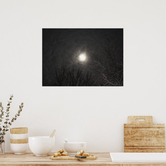 Eerie Moon in Clouds Poster (Keuken)