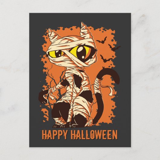 Eerie Mummy Cat Happy Halloween Briefkaart (Voorkant)
