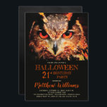 Eerie Night Owl Halloween 21st Birthday Party Invi Kaart<br><div class="desc">Een zwarte achtergrond met een kleurrijke waterverf,  oranje gekleurde uil Halloween 21st Birthday Party nodigde uit.</div>