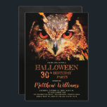 Eerie Night Owl Halloween 30th Birthday Party Invi Kaart<br><div class="desc">Een zwarte achtergrond met een kleurrijke waterverf,  oranje gekleurde uil Halloween,  30th Birthday Party uitnodiging.</div>