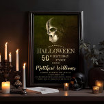 Eerie Night Skull Halloween 50th Birthday Party in Kaart<br><div class="desc">Spooky moonless night background bedekt met een halve schedel naar niets Halloween 50th Birthday Party uitnodiging. Origineel ontwerp door Holiday Hearts Design (alle gereserveerde rechten).</div>