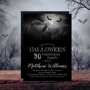 Eerie Owl Bats Night Halloween 30th Birthday Party Kaart