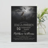 Eerie Owl Bats Night Halloween 50th Birthday Party Kaart (Staand voorkant)