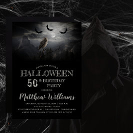 Eerie Owl Bats Night Halloween 50th Birthday Party Kaart
