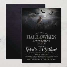 Eerie Owl | Bats Night Halloween Engagement Party Kaart