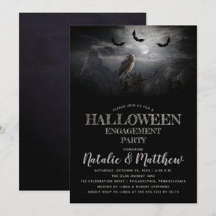 Eerie Owl   Bats Night Halloween Engagement Party Kaart
